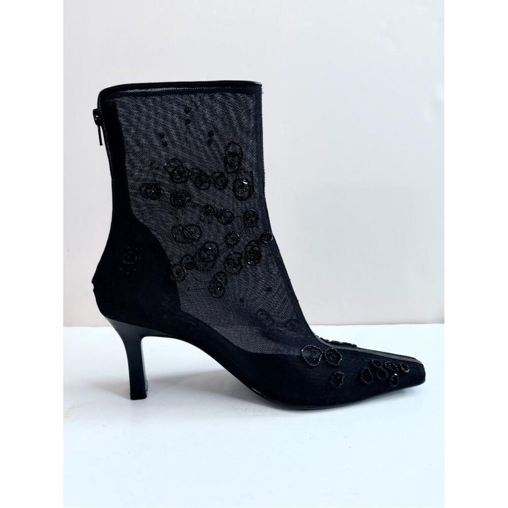 Enzo Angiolini Aschley Black Beaded Mesh Square Kitten Heel Boot Size 9M